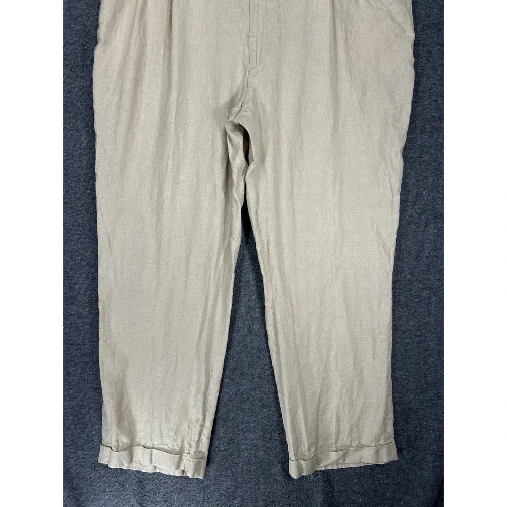 Vintage Berle Pants Mens 42x30 Beige 100% Linen Pleated Cuffed Dress 90s